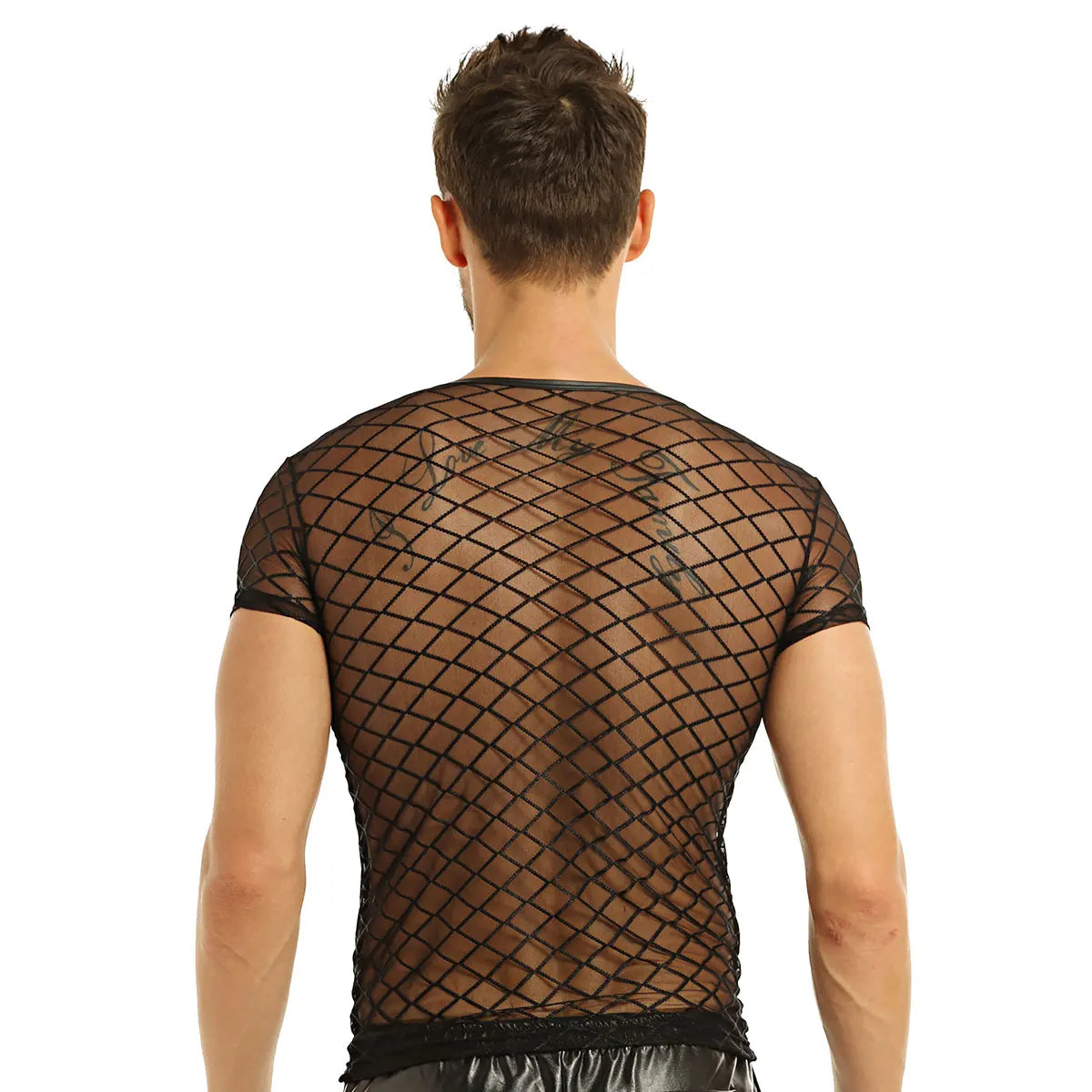 2022 Fashion Men Mesh T Shirt See Through Short Sleeve Slim Party Nightclub Wear Sexy T-shirts Top Thin Breathable Camiseta