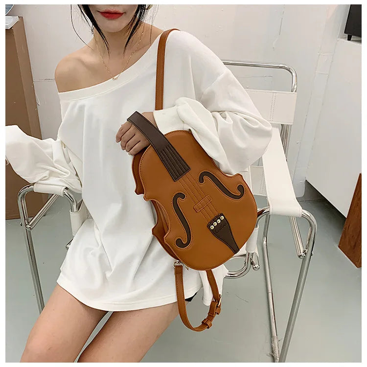 Bolso de mano con diseño de violín para mujer, estilo musical, de piel, novedoso, tipo bandolera, con asa para el hombro