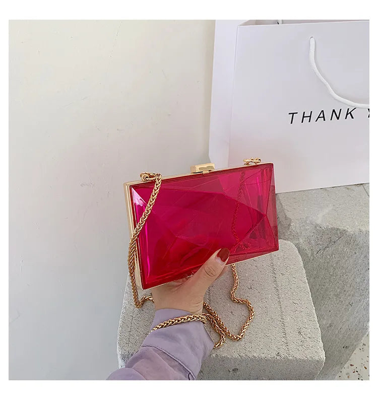 Transparent Chain Shoulder Bag Women's Korean Fashion Personalized Casual Clip Messenger Bag Acrylic Box Chain Bag