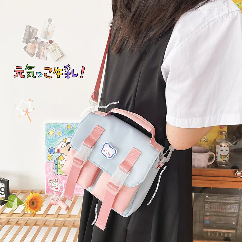 Bolso bandolera estilo japonés preppy para mujer, bolso JK pequeño, bolso de nailon de color patchwork, bolso de hombro, bolso de mano para niñas de la escuela, bolso de mano