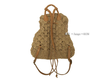 Mochilas casuales de paja hueca para mujer, mochilas tejidas de mimbre, bolsos de ratán para playa de verano, bolsos de viaje vintage de Bali para mujer 2021