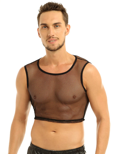 YiZYif Fishnet Mens Mesh Tank Tops Solid Color Sexy Sleeveless See-through Mesh Muscle Tank Fishnet Male Vest Adults Clothes