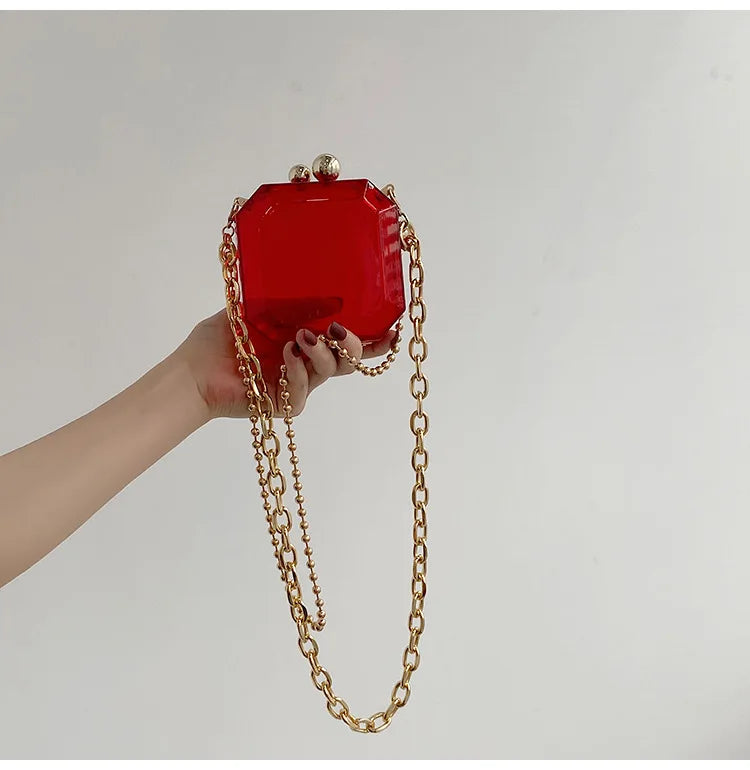 Mini sac à bandoulière en acrylique pour femme, sac à grande chaîne transparent, nouvelle mode 2021, sac messager rouge