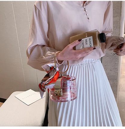 Women Fashion Mini Handbag Metal Handle Case Shape Acrylic Clutch Bag With Scraf Ladies Party Bag Female Chain Crossbody Bag