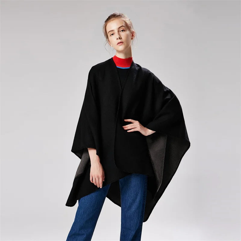 Poncho de moda de invierno para mujer, capa, bufanda de imitación de cachemira, bufandas para mujer, chales cálidos, ponchos para mujer, bufandas para mujer