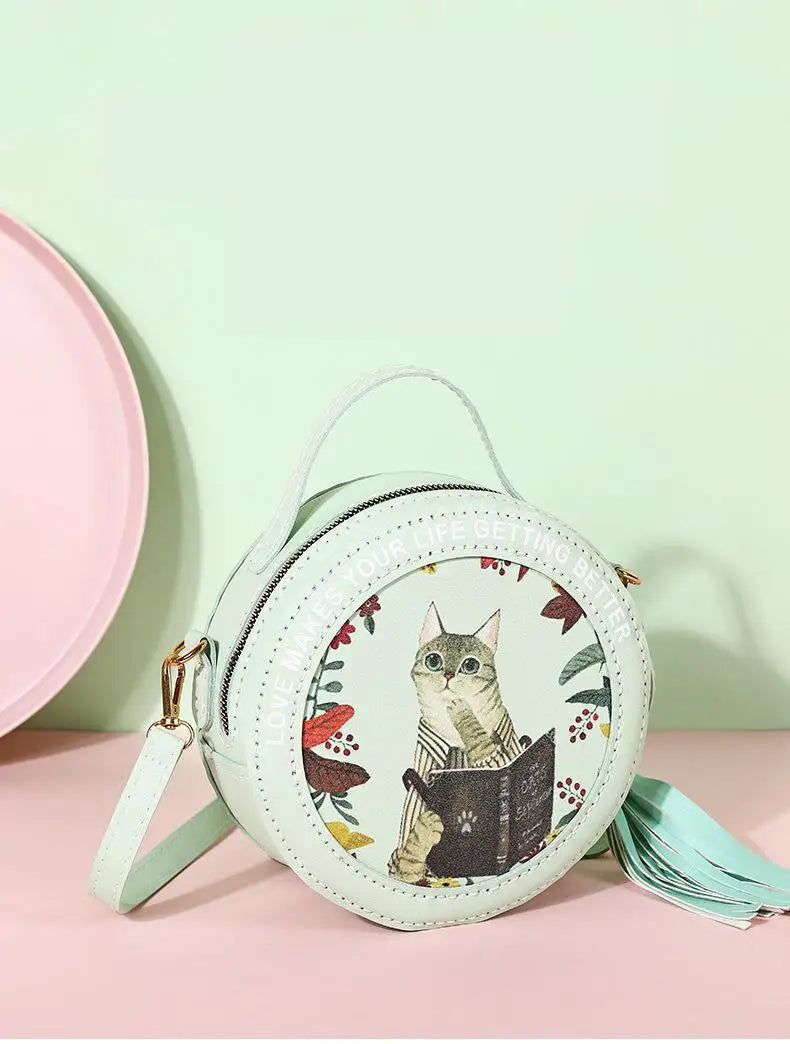 Ensemble de matériel pour sac à bandoulière rond en PU pour chat et chaton pour sac de téléphone pour femme, sac à main à faire soi-même, couture