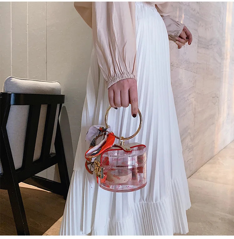 Women Fashion Mini Handbag Metal Handle Case Shape Acrylic Clutch Bag With Scraf Ladies Party Bag Female Chain Crossbody Bag