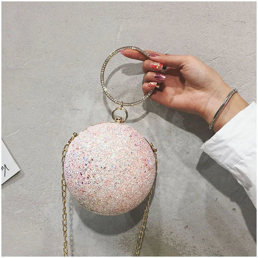 Women Ball Evening Bags Ring Handle Round Shaped Clutch Purse Clutches Chain Shoulder Handbags Drop Shipping