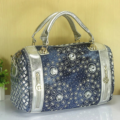 2016 Women denim handbags rhinestone shoulder bags woman style bags fashion messenger bags bolsa feminina