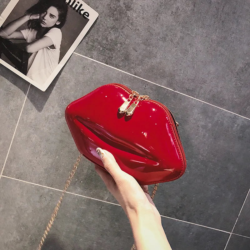 Nuevo bolso de mano de piel sintética con forma de labios rojos sexy para mujer, bolso de noche, bolso de cadena pequeño, bolso de mano para novia, dama de honor, bolso de fiesta de boda