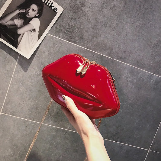 Nuevo bolso de mano de piel sintética con forma de labios rojos sexy para mujer, bolso de noche, bolso de cadena pequeño, bolso de mano para novia, dama de honor, bolso de fiesta de boda