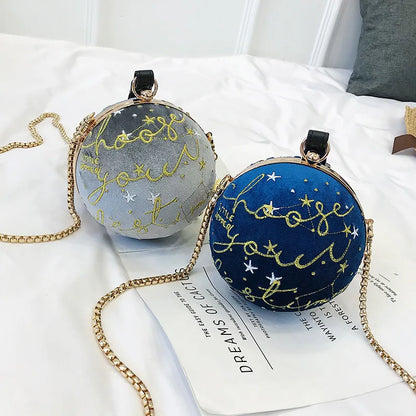 Luxury Fashion Blue Planet Velvet Star Ball Shoulder Bag Women small round Velour Bag Personality Female Handbag