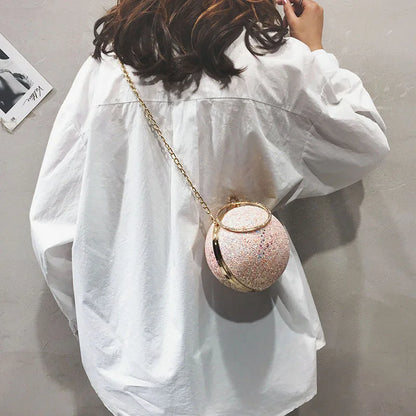 Women Ball Evening Bags Ring Handle Round Shaped Clutch Purse Clutches Chain Shoulder Handbags Drop Shipping