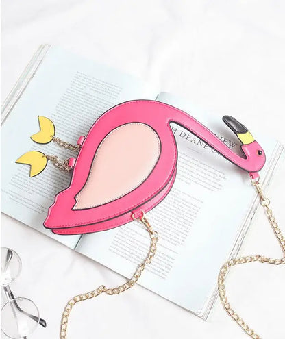 Fashion Pu leather embroidery flamingo shape casual chain purse ladies shoulder bag handbag women's crossbody mini messenger bag