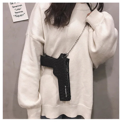 Nouvelle tendance de la conception en forme de pistolet en cuir PU, sac à bandoulière décontracté personnalisé, sac à main de fête à rabat