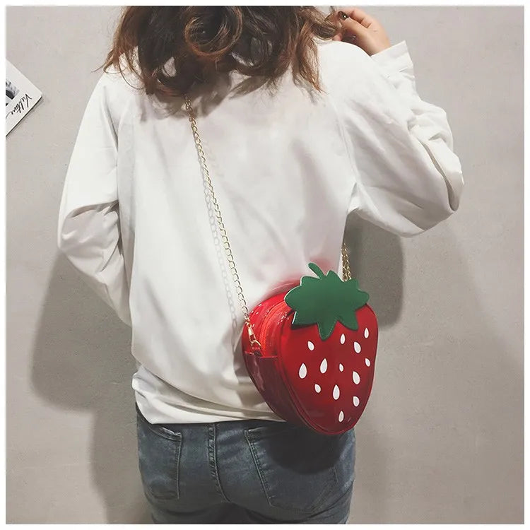 Nuevos bolsos de hombro mini de moda para mujer, lindos bolsos cruzados con estampado de fresas para mujer, bolsos tipo cartera