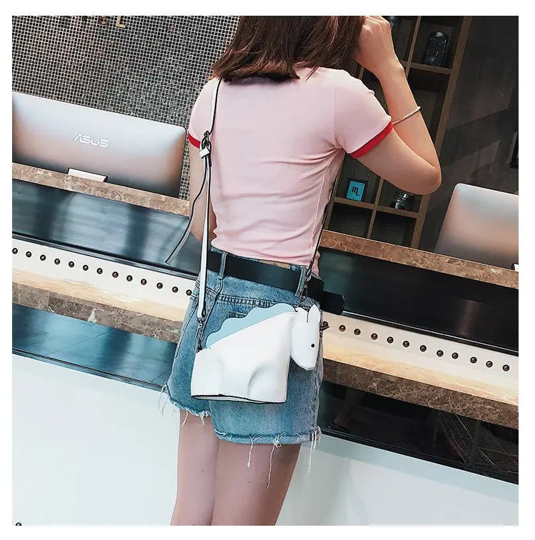 Bolso de mujer con personalidad adorable, estilo unicornio, con remaches de animales creativos, pequeño bolso de hombro tipo mensajero, bolso cruzado de cuero para mujer