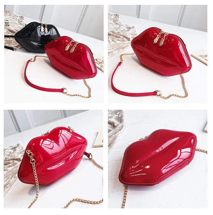 Nuevo bolso de mano de piel sintética con forma de labios rojos sexy para mujer, bolso de noche, bolso de cadena pequeño, bolso de mano para novia, dama de honor, bolso de fiesta de boda