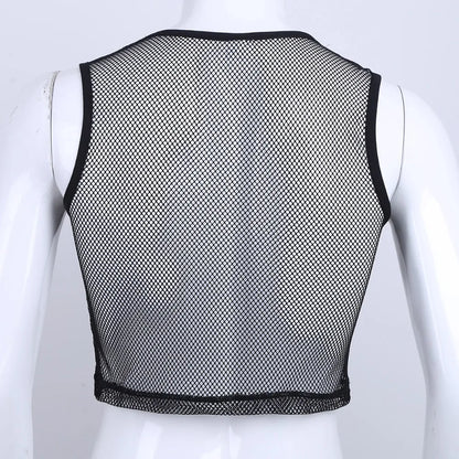 YiZYiF Men See-through Mesh Fitness Tshirt Fishnet Muscle Tops  Sleeveless T-Shirt Vest  S-L