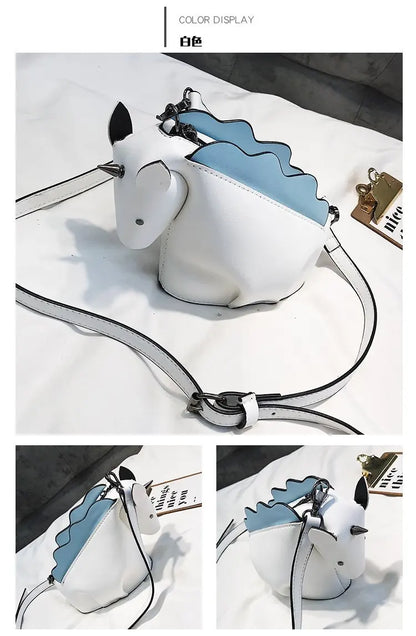 Bolso de mujer con personalidad adorable, estilo unicornio, con remaches de animales creativos, pequeño bolso de hombro tipo mensajero, bolso cruzado de cuero para mujer