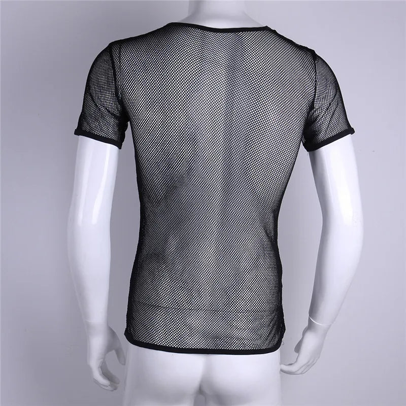 YiZYiF T-shirt sexy en maille transparente pour homme, haut transparent, t-shirt sexy pour homme, débardeur, vêtements de club pour homme