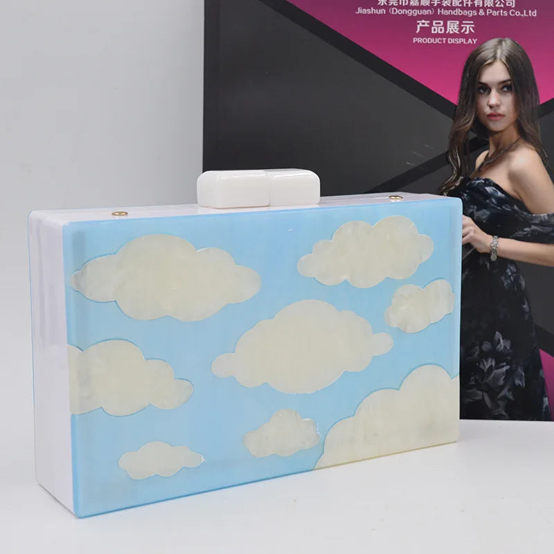 Bolso de mano de acrílico con diseño de nubes y dibujos animados para mujer, cartera de mano femenina con personalidad, de estilo moderno, de estilo informal, de noche, tipo mensajero, para uso diario