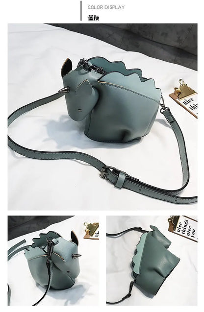 Bolso de mujer con personalidad adorable, estilo unicornio, con remaches de animales creativos, pequeño bolso de hombro tipo mensajero, bolso cruzado de cuero para mujer