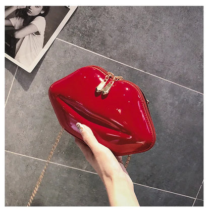 Nuevo bolso de mano de piel sintética con forma de labios rojos sexy para mujer, bolso de noche, bolso de cadena pequeño, bolso de mano para novia, dama de honor, bolso de fiesta de boda