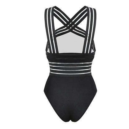 Traje de baño monokini de talla grande para mujer, traje de baño de playa con tiras cruzadas, sin espalda, de color sólido, con aberturas, de malla, para verano