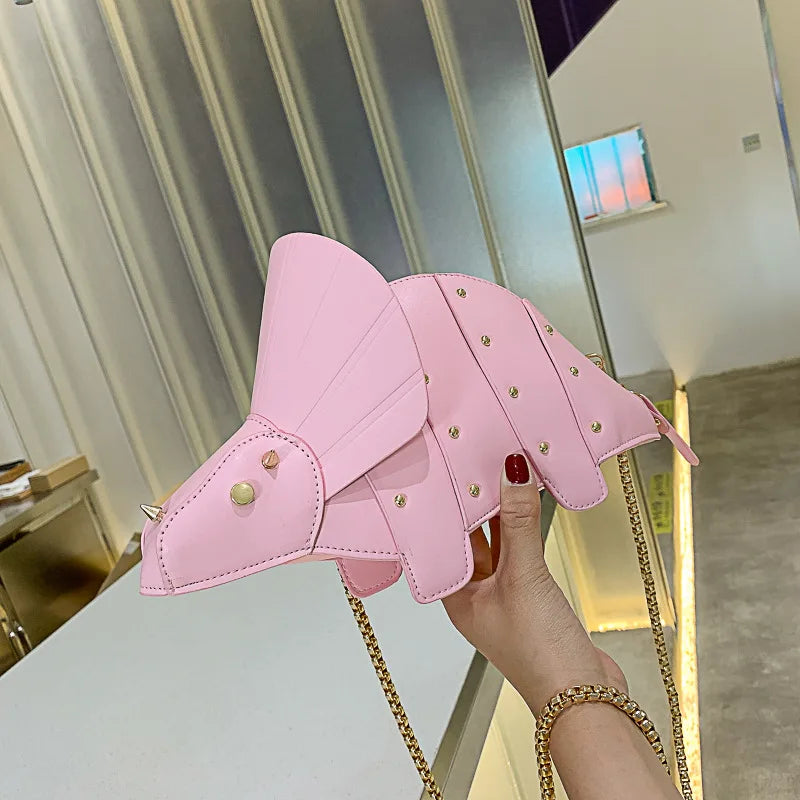 Personality Style Rivets Dinosaur Shoulder Bag PU Leather women Chain Crossbody Messenger Bag Female Purse Quality Travel Bags