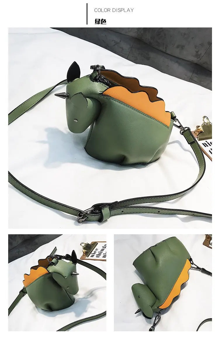 Bolso de mujer con personalidad adorable, estilo unicornio, con remaches de animales creativos, pequeño bolso de hombro tipo mensajero, bolso cruzado de cuero para mujer