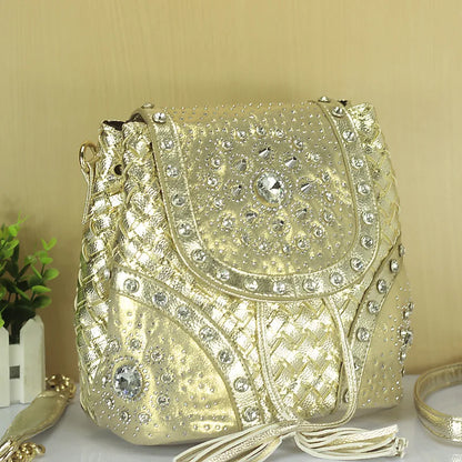 Bolso de hombro elegante de marca con diamantes de imitación para mujer, bolso de tela vaquera informal para mujer, bolsos de mano para mujer, mochila