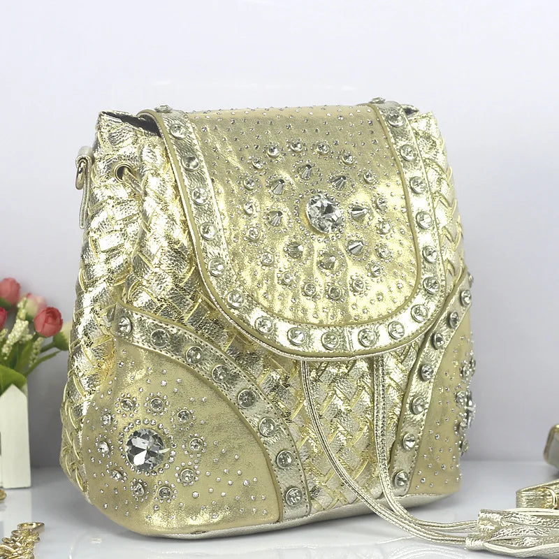 Bolso de hombro elegante de marca con diamantes de imitación para mujer, bolso de tela vaquera informal para mujer, bolsos de mano para mujer, mochila