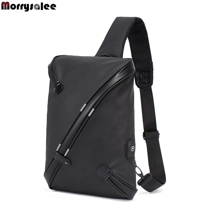 Small Bag Men Chest Bag Men's Multi-purpose USB Charging Chest Bags Waterproof Riding Messenger Bags Solid Bag Bucket Type Soft