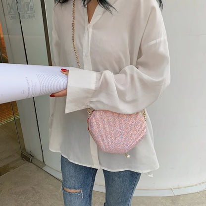 Bolso de verano para mujer, pequeño bolso con lentejuelas y forma de concha, bolso de cadena para mujer, pequeño bolso de hombro con lentejuelas a la moda, bonito bolso cruzado para niña