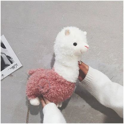 Funny Cartoon Plush Alpaca Animal Shape Bag Creative Spoof Fashion Shoulder Bag Women's Messenger Bag Girls Cute Flap Bag