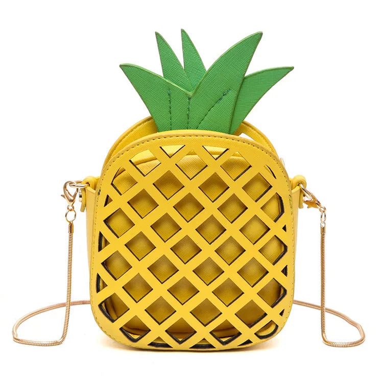 Nuevo diseño de marca femenina, bolsos de frutas para mujer, lindo bolso de hombro con cadena de piña, bolso de mensajero de cuero PU, bolso de mano