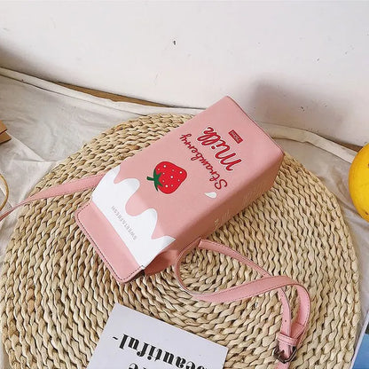 Bolso de hombro con estampado divertido de Furit para mujer, bandolera con estampado de fresas, plátanos y leche, con solapa