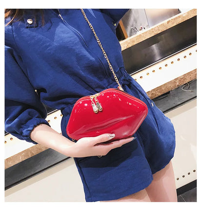 Nuevo bolso de mano de piel sintética con forma de labios rojos sexy para mujer, bolso de noche, bolso de cadena pequeño, bolso de mano para novia, dama de honor, bolso de fiesta de boda