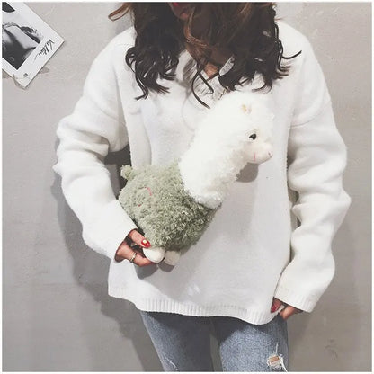 Funny Cartoon Plush Alpaca Animal Shape Bag Creative Spoof Fashion Shoulder Bag Women's Messenger Bag Girls Cute Flap Bag