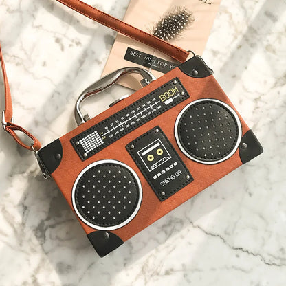 Retro radio box style pu leather ladies handbag shoulder bag chain purse women's crossbody messenger bag flap