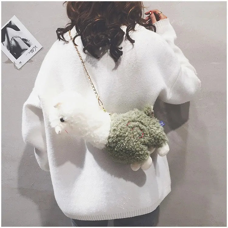 Funny Cartoon Plush Alpaca Animal Shape Bag Creative Spoof Fashion Shoulder Bag Women's Messenger Bag Girls Cute Flap Bag