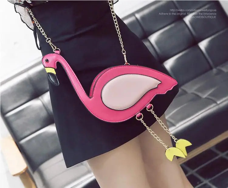 Fashion Pu leather embroidery flamingo shape casual chain purse ladies shoulder bag handbag women's crossbody mini messenger bag