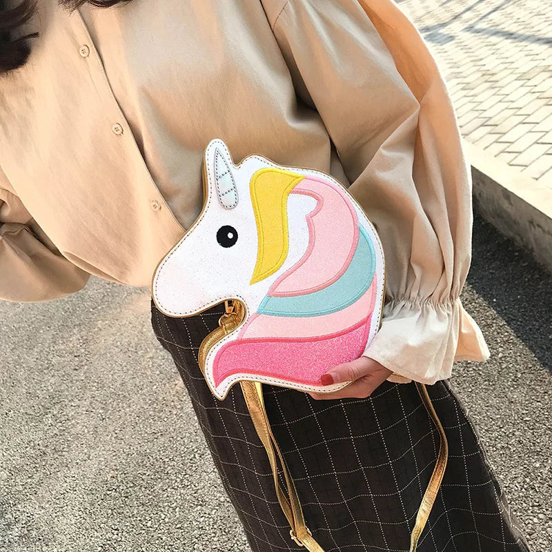 Shoulder Bag Women Colorful Embroidery Sequin Cute Horse Head Shape Design Crossbody Messenger Bag Casual Ladies Handbag