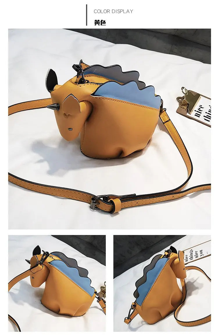 Bolso de mujer con personalidad adorable, estilo unicornio, con remaches de animales creativos, pequeño bolso de hombro tipo mensajero, bolso cruzado de cuero para mujer