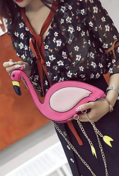 Fashion Pu leather embroidery flamingo shape casual chain purse ladies shoulder bag handbag women's crossbody mini messenger bag