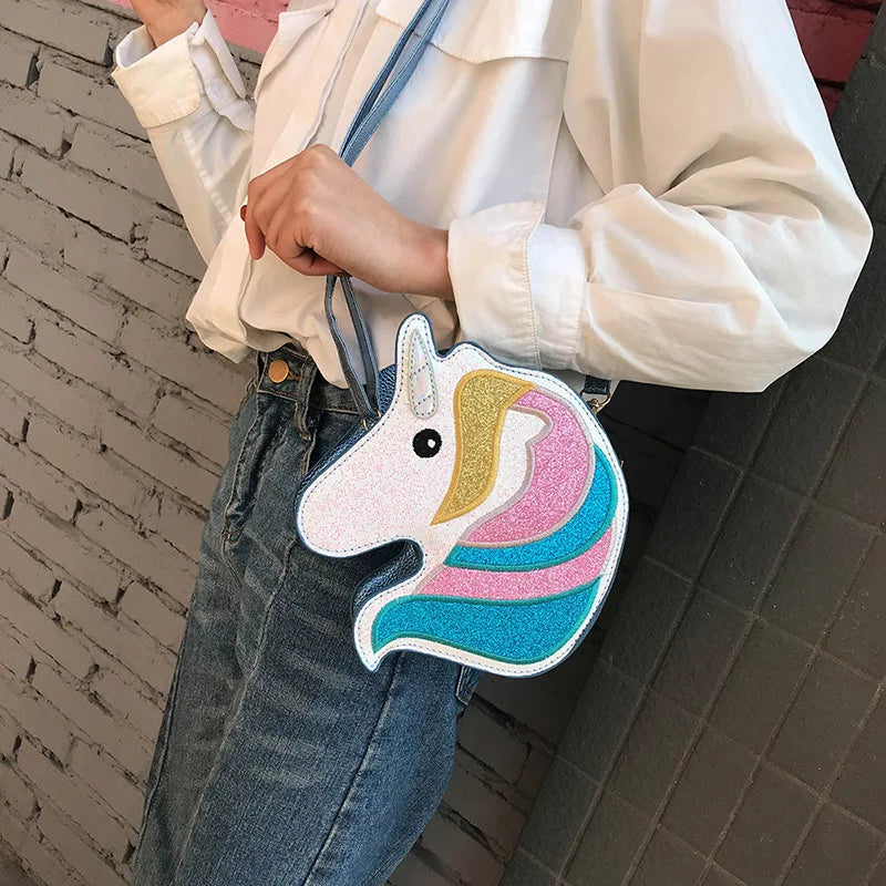 Shoulder Bag Women Colorful Embroidery Sequin Cute Horse Head Shape Design Crossbody Messenger Bag Casual Ladies Handbag