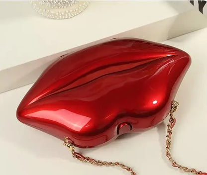 Bolso de mano con forma de labios rojos para mujer, bolsa de hombro con cadena acrílica de alta calidad, para noche, 2017