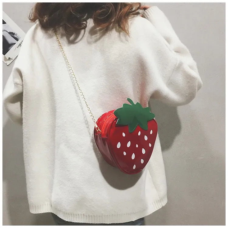 Nuevos bolsos de hombro mini de moda para mujer, lindos bolsos cruzados con estampado de fresas para mujer, bolsos tipo cartera