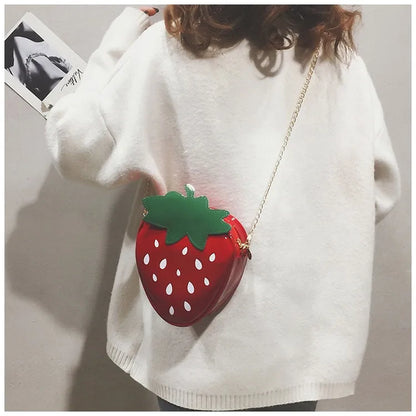 Nuevos bolsos de hombro mini de moda para mujer, lindos bolsos cruzados con estampado de fresas para mujer, bolsos tipo cartera